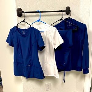 Cherokee Navy Infiniti scrub set with extra scrub top and jacket.